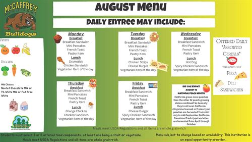 McCaffrey Middle August menu